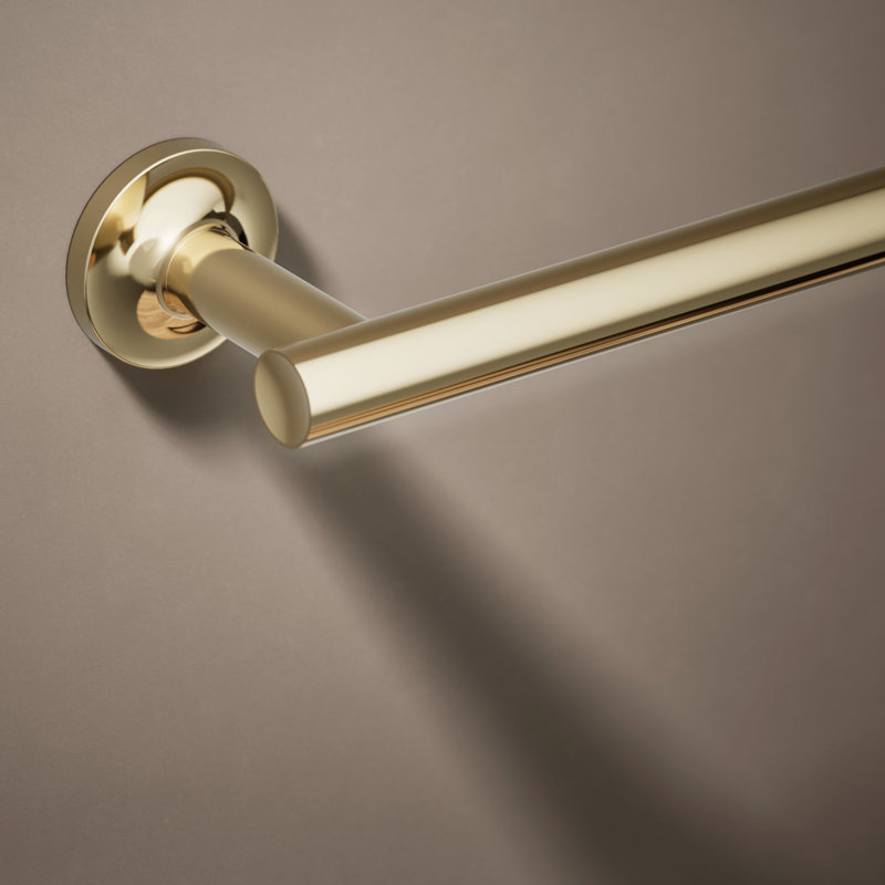 Purist® Wall Mounted Round Towel Bar, Metal Wall-Mounted Towel Holder, Vibrant French Gold, 1.875" H x 19.881" L x 3.25" D
