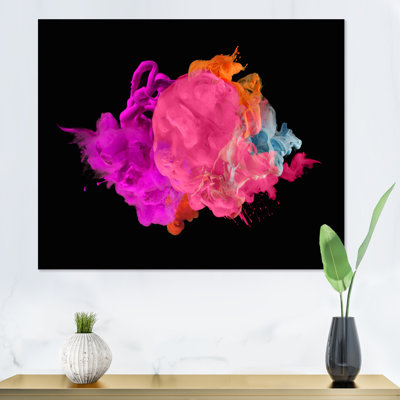 Fuchia et encre rose sur fond noir - peinture sur toile