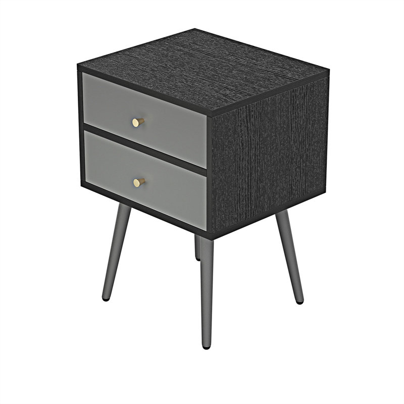 Table de chevet 2 tiroirs en gris foncé