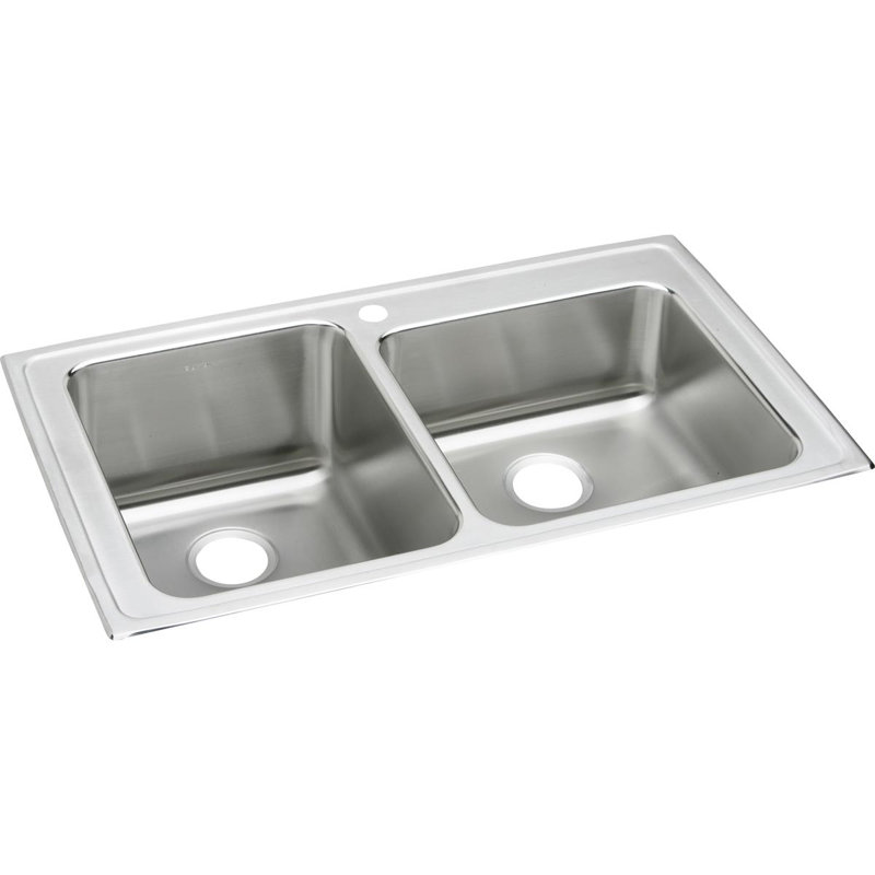 Évier de cuisine à double cuve à montage sur plan L 37 po x l 22 po Lustertone, 1 trou, Bassin divisé 50/50