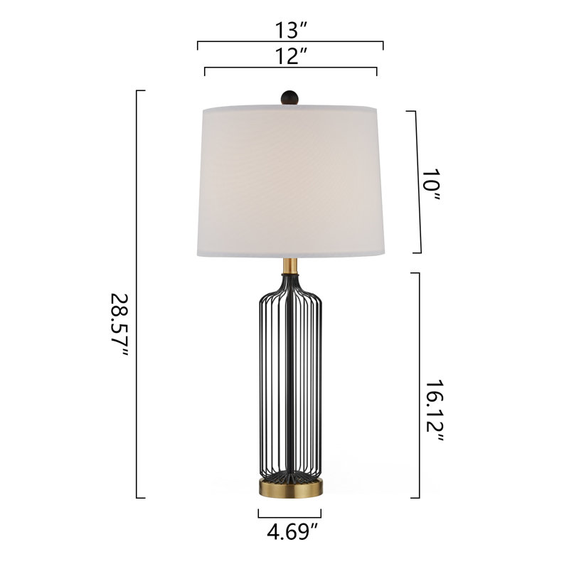  Letchworth 27.5" Modern Industrial Black Metal Table Lamp with 3-Way Dimmable Lighting, Matte Black+Antique Brass