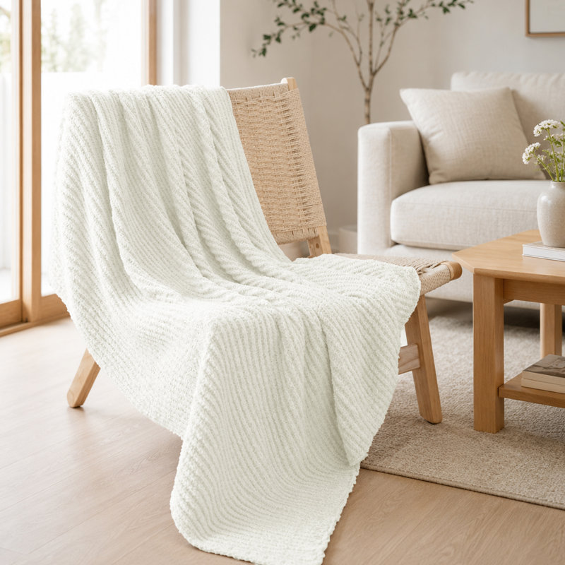 Jeté doux et moelleux en peluche pour canapé et lit, White