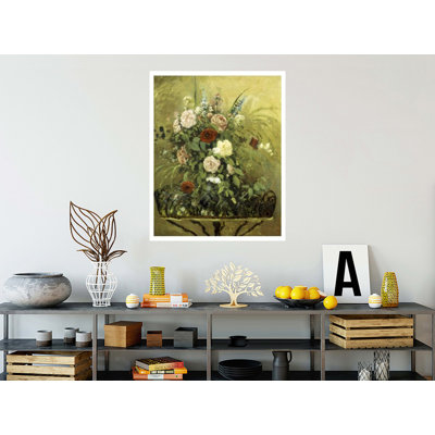 Bouquet de fleurs avec une jardinière en bois rustique par Camille Pissarro - Impression giclée