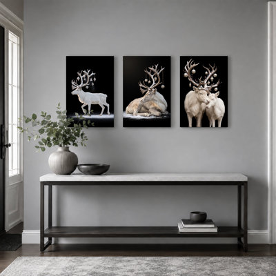 " White Reindeer With Hanging Ornaments On Christmas " 3 - Pieces