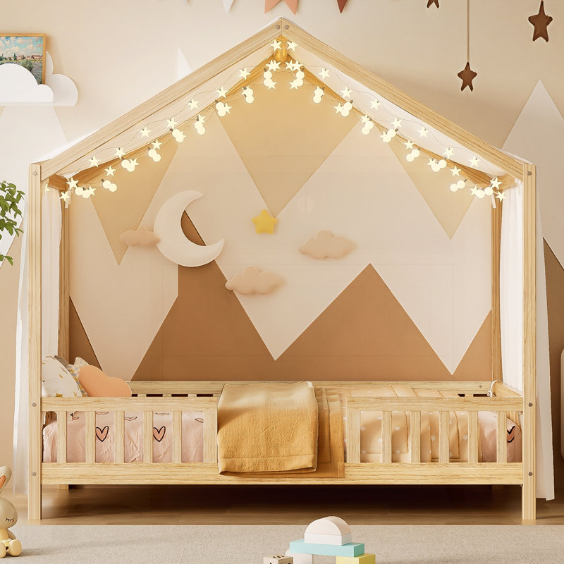 Lit de sol avec baldaquin Montessori, Naturel