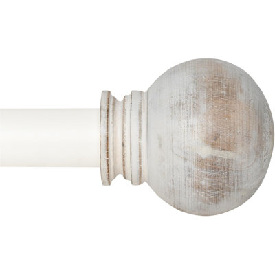 Deco Window Curtain Rods for Windows 18 – 44 Inch, 1 Inch Heavy Duty Extendable Metal Drapery Rod, Adjustable Curtain Rod with Decorative Wood Ball Finials for Living Room Bedroom, Ivory Matt