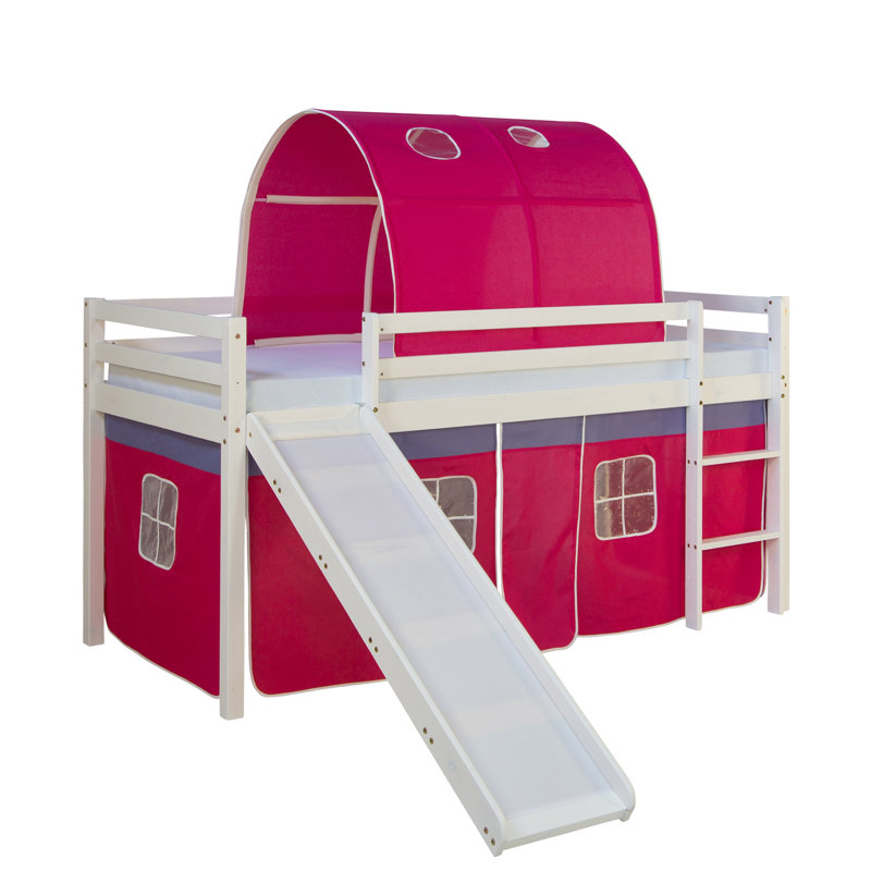 Alyce European Single (90 X 200Cm) Solid Wood Low Loft Bed by Zoomie Kids, Dark Pink