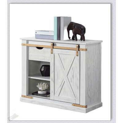 Console de style rustique antique avec accents dorés blancs avec tiroir de rangement et tablette pour le salon