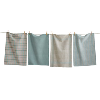 Canyon Woven Dishtowel Set of 4 Light Blue Kitchen Towels Machine Washable for Everyday Use.