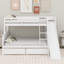 Lit simple superposé au dessus d'un lit double avec 2 tiroirs, glissoire, tablettes et échelle-646128167