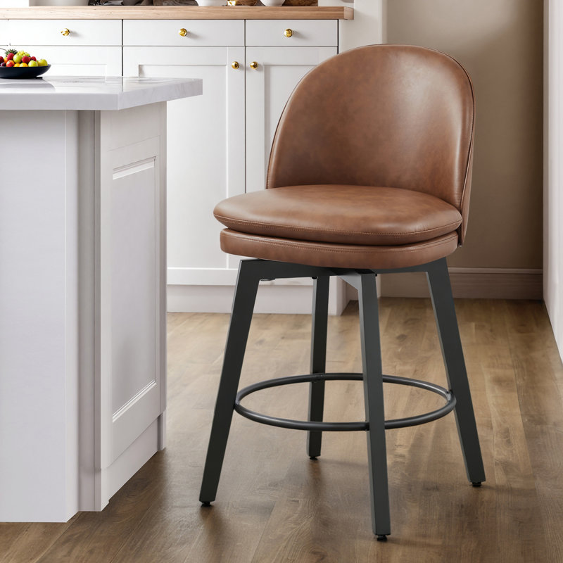 Tabouret de comptoir pivotant rembourré, Brun, 1