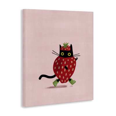 «Strawberry Cat on Pink», art mural par Leeza Hernandez