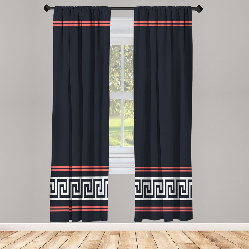 Semi Sheer Curtain Pair, 28" W x 63" L, Black Coral/White
