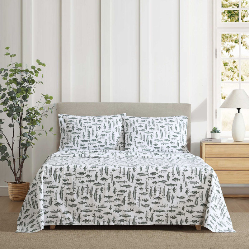 Ensemble de draps en percale de coton Shasta Lake , Ensemble de draps pour lit double avec 2 taies d'o