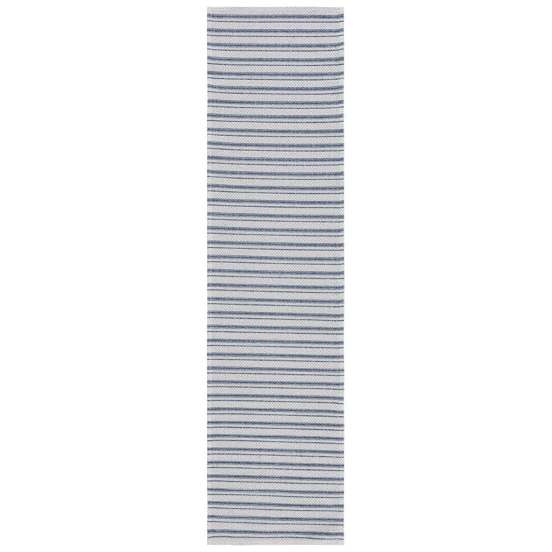 Handmade Navy and Light Gray Wool Striped Runner Rug