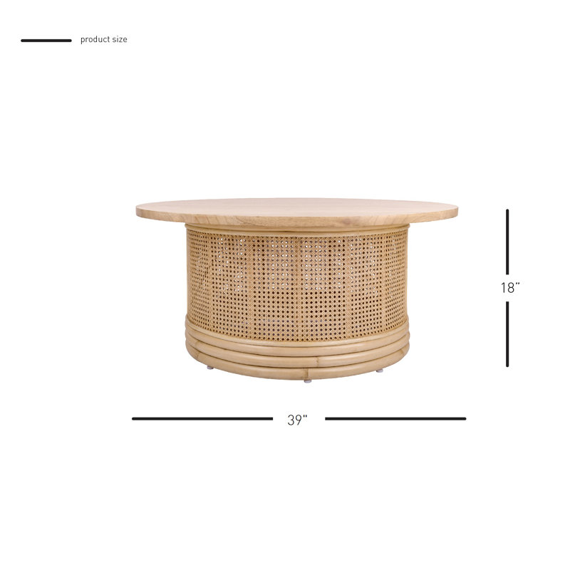 Arlend Natural Solid Wood and Rattan Coffee Table
