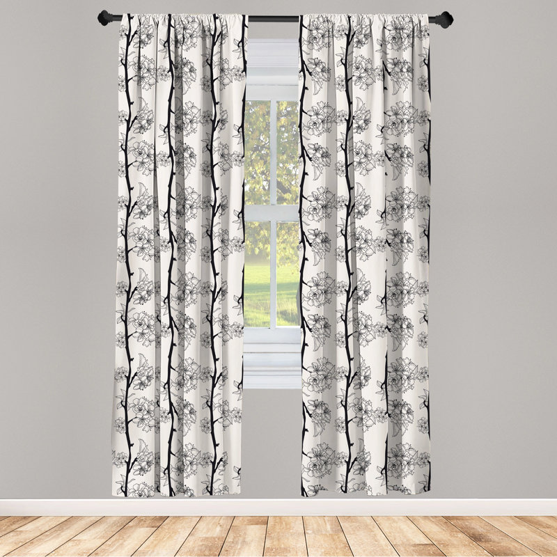 Cherry Blossom Floral Semi-Sheer Rod Pocket Curtain Panels, 28" x 63"