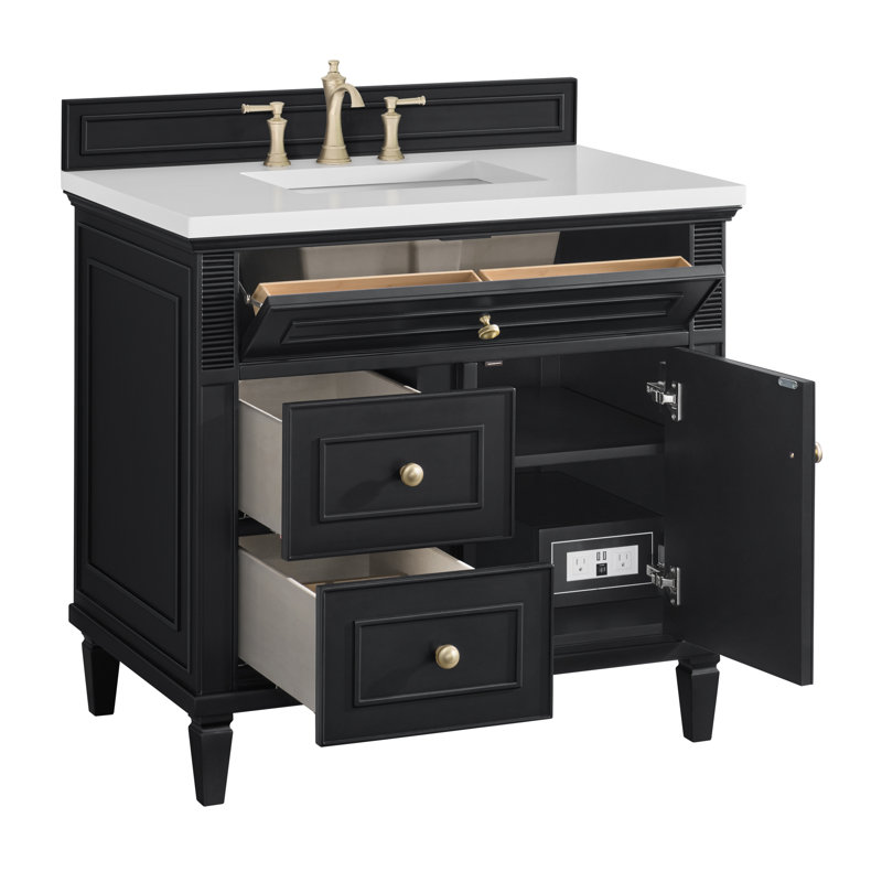 Lorelai 36'' W Single Vanity, Black Onyx, White Zeus, 8" Widespread