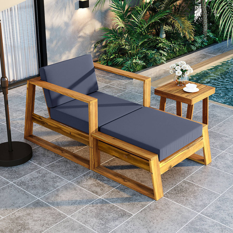 Duke Outdoor 3-Piece Acacia Wood Conversation Set with Cushions, Gray