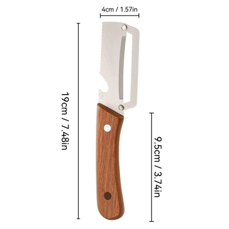 Grattoir à couteau en acier inoxydable multifonctionnel à manche en bois