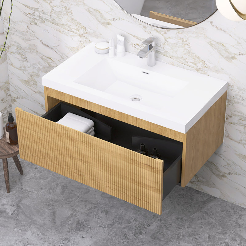 Meuble-lavabo moderne à rayures avec lavabo simple, 35"