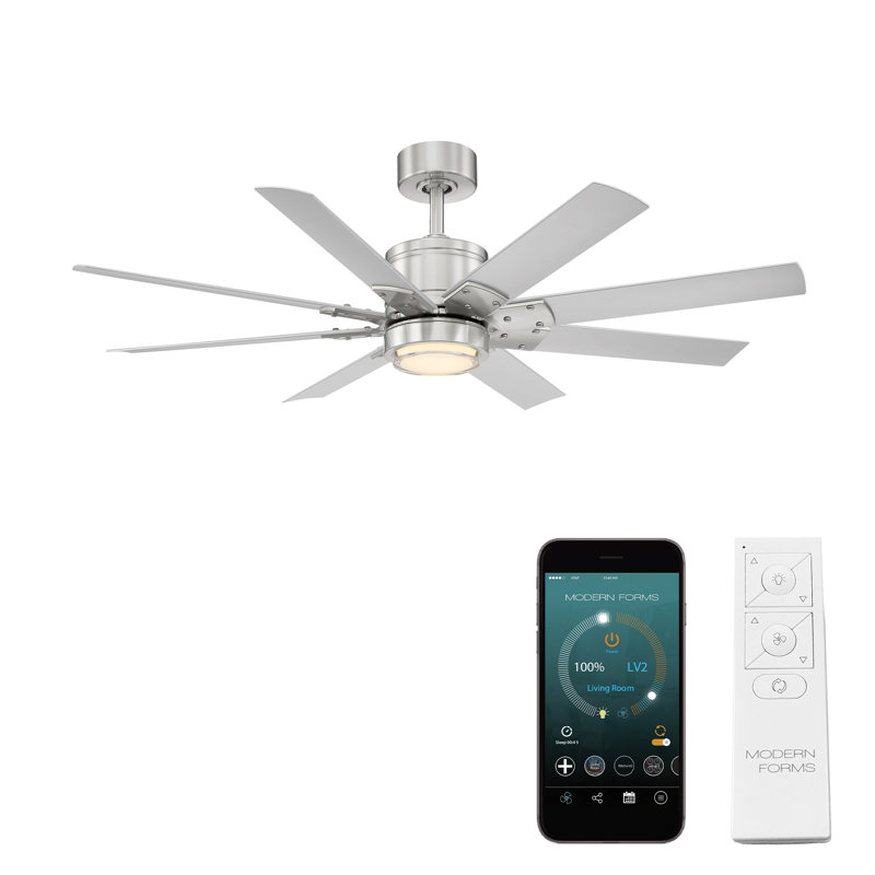 Renegade 8 - Blade Outdoor Integrated LED Smart Standard Ceiling Fan with Remote Control and Light Kit Included, 52", 3500K