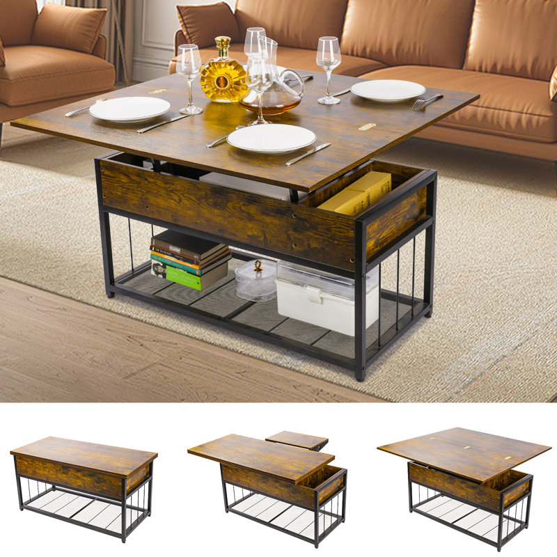 Table basse et cocktail réglable avec trois modes pour vous permettre de basculer entre: bureau multifonctionnel, table de salle à manger pliante, bureau à domicile et bureau d'étude, grand espace de rangement, matériau métallique durable et robuste