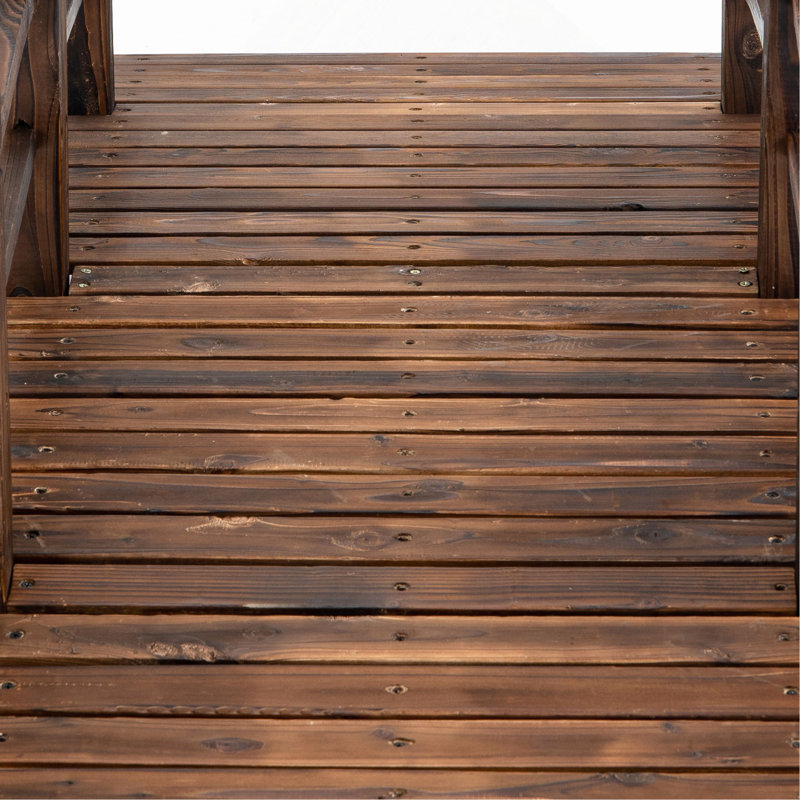 Passerelle arquée en bois de sapin avec rampes latérales pour arrière-cours, jardins et ruisseaux, bois teint, 60 po x 26,5 po x 19 po