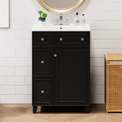 Meuble-lavabo de salle de bain avec lavabo en céramique de 24 po et armoire pratique de 24 po