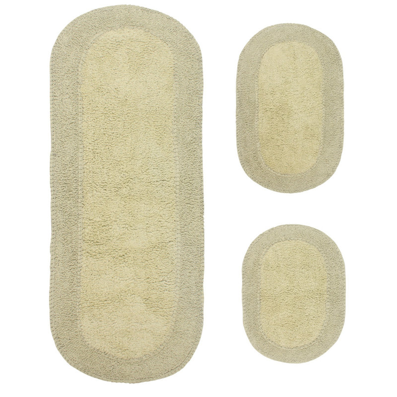 Lona Double Ruffle 100% Cotton Bath Rugs (Set of 3), Sage