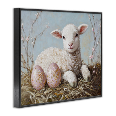Easter Lamb and Eggs Framed Giclee, design by Petal Prints Design