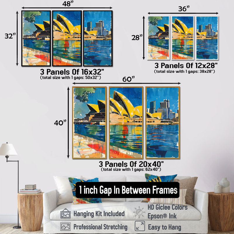 Ensemble de salon Fustré - Australie, Toile avec cadre flottant noir, H 28 po x l 12 po x P 1 po