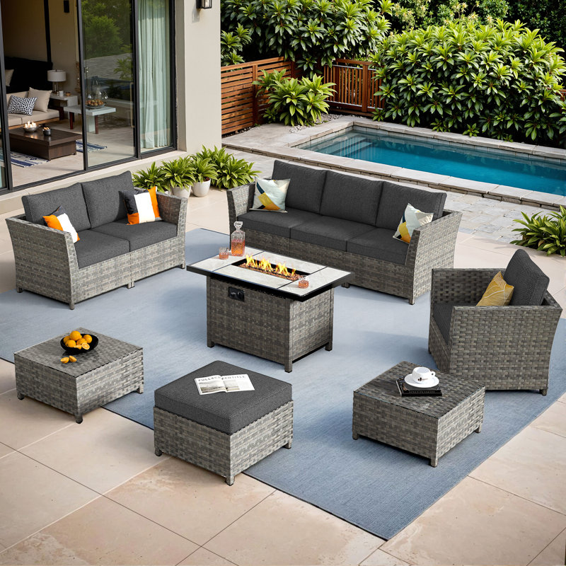 Ignatz 10 - Piece Patio Furniture Set With Cushions, Black