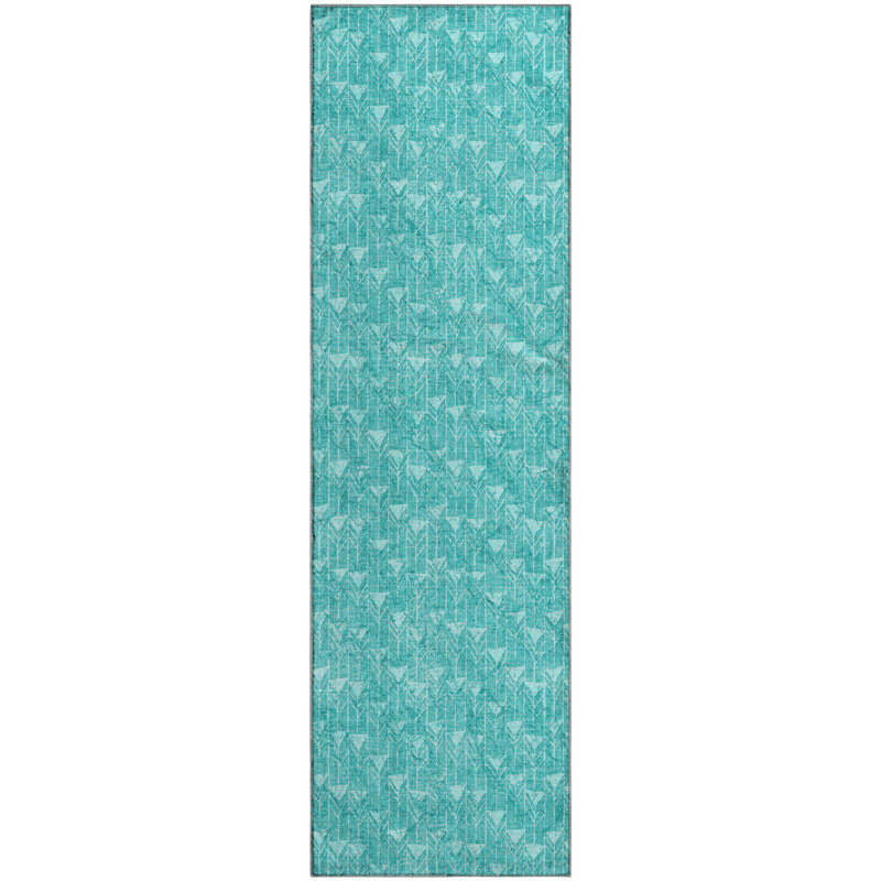 Premium Machine Washable Cerrito AMF514 Teal Rug, Runner 2'3" x 7'6"