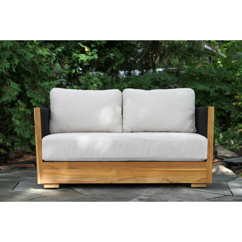 Aniston 59" Wide Teak Loveseat Sofa with Sunbrella Cushions