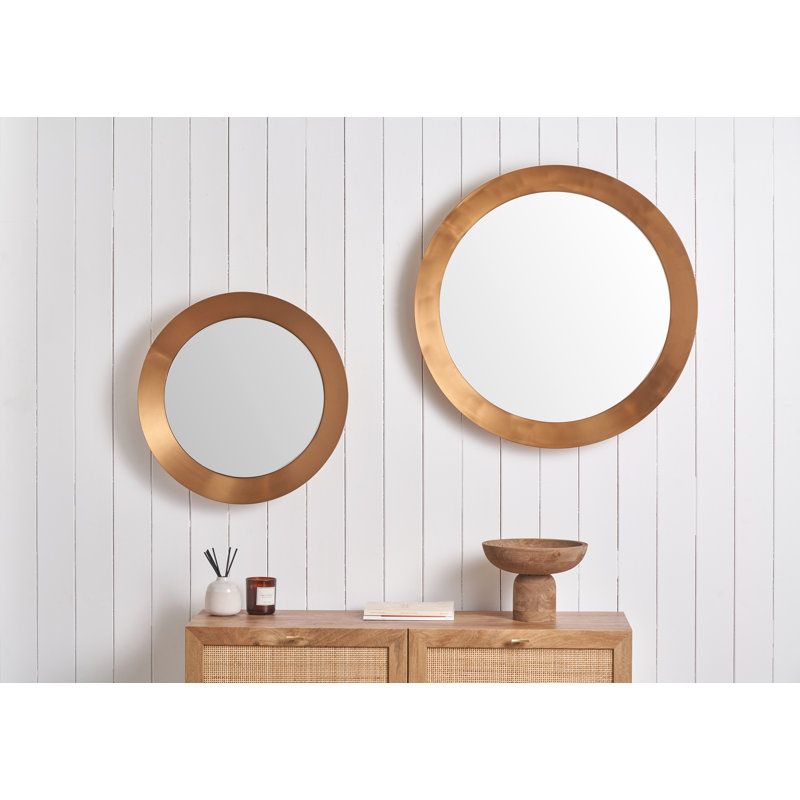 Metal Round Mirror, Large, Burnished Gold