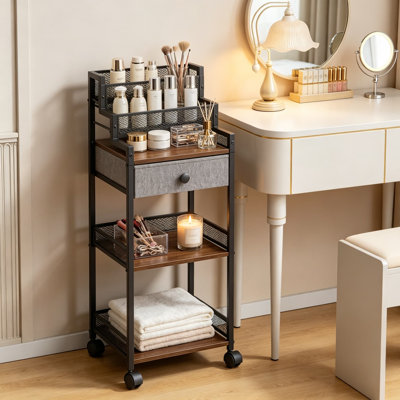 Chariot de rangement à maquillage avec tiroir, organisateur de coiffeuse à 3 niveaux, présentoir à maquillage autoportant pour salle de bain, chambre à coucher, cuisine, salle de lavage, petits espaces, hauteur de 33 pouces, noir