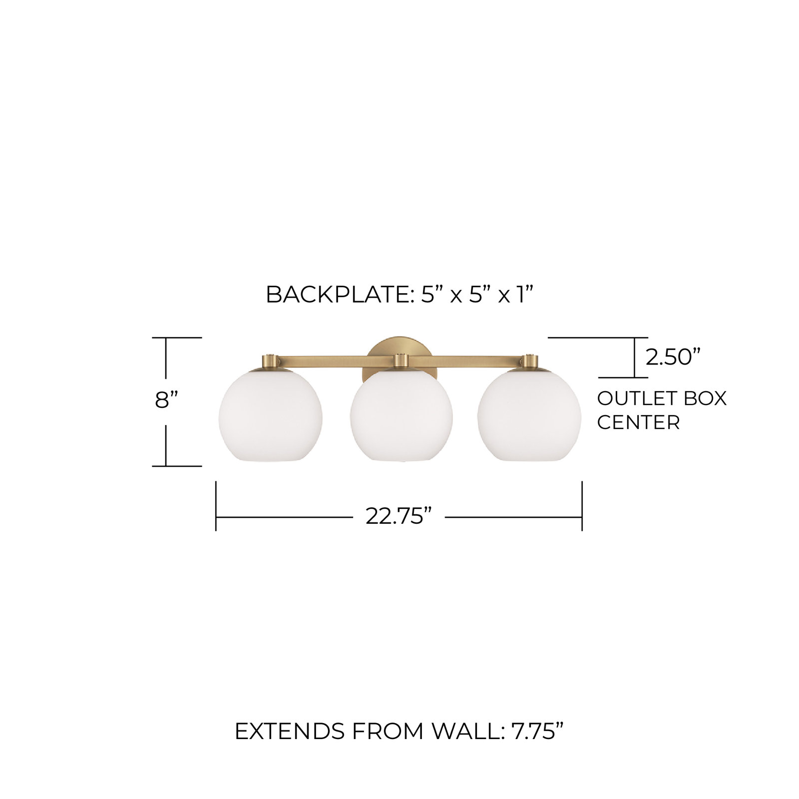 Ansley 3 Light Frosted Dimmable Vanity Light, Aged Brass