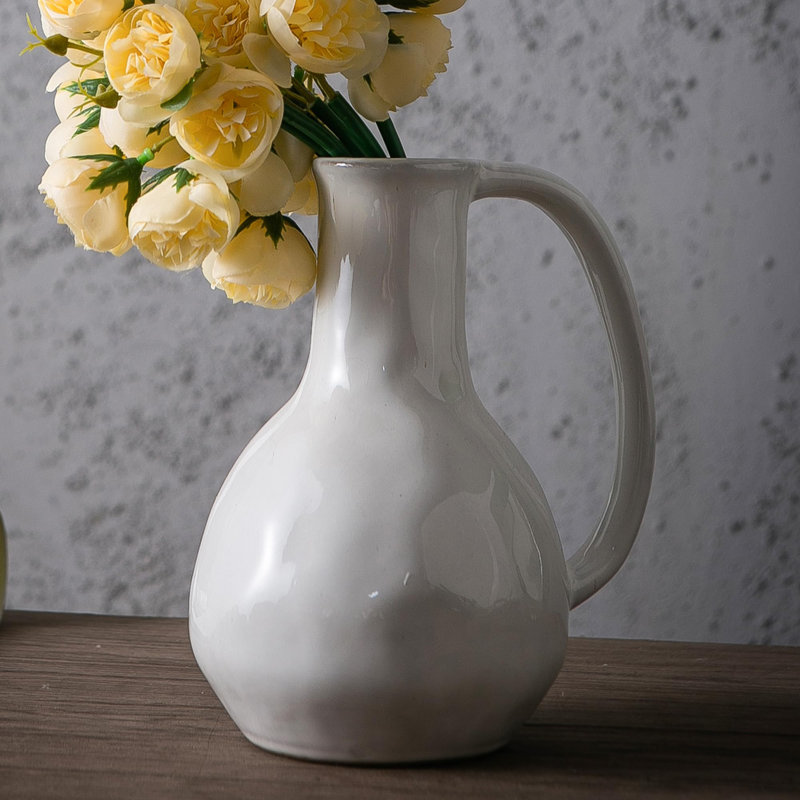 Vase en céramique avec grande poignée, Blanc