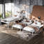 Lit superposé simple au-dessus de simple et simple pour 3 personnes, lit simple superposé simple au-dessus de simple et simple en métal, blanc-1445942644