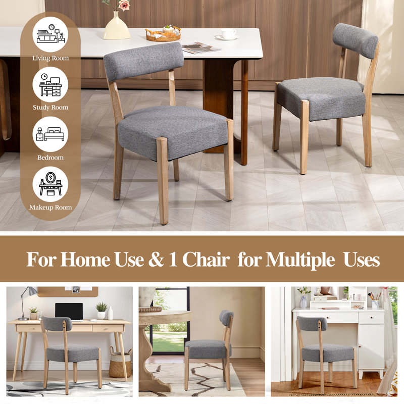 Linen Upholstered Solid Wood Side Dining Chairs, Gray