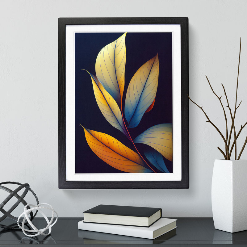 Glowing Leaves - Single Picture Frame Painting, Black, 46cm H x 34cm W x 2cm D