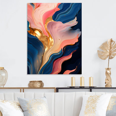 «Rose and Gold», encre liquide Abstraction V - encre liquide, art mural abstrait en métal