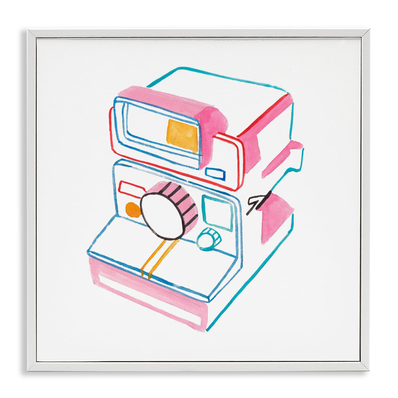 Appareil photo à pastel gris, estampe numérique de Melissa Wang, Giclée encadrée blanc bord de mer, H 24 po x l 24 po