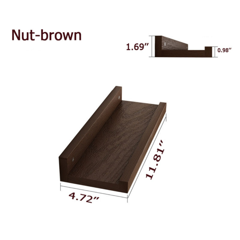 2 pièces en bois massif tablettes flottantes étagères murales support de rangement présentoir Ledge Nutbrown S, Brun