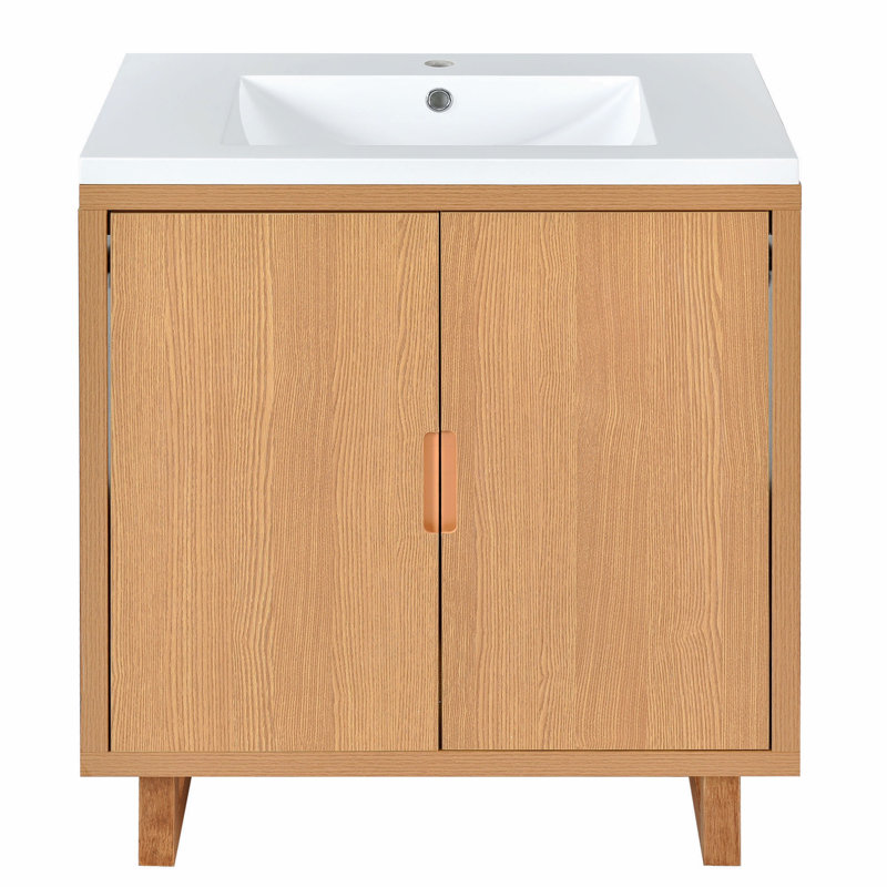 Ensemble de meuble-lavabo 30 po avec lavabo, armoire combinée, armoire de rangement de salle de bain, cadre, Brun