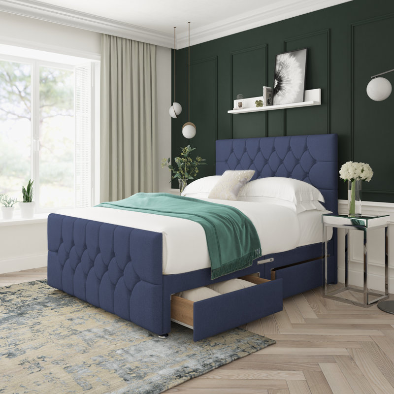 Upholstered Bed, Sapphire, Small Single (2'6), Left Side Drawers