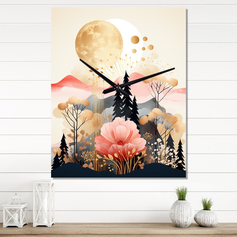 Horloge murale géométrique moderne «Serene Boho Chic» en pastel et or I, H 28 po x l 12 po x P 1 po