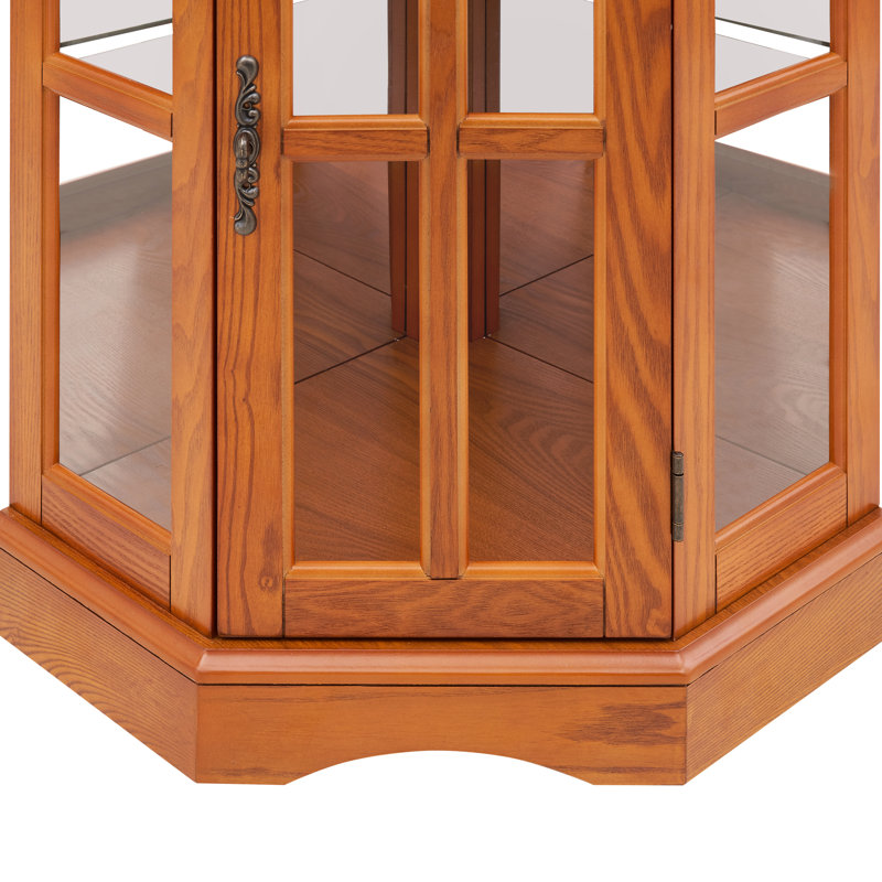 5-Shelf Corner Cabinet With Lighting, Oak Impression Oak Curio 5 Shelf Construction And Lighting, Oak