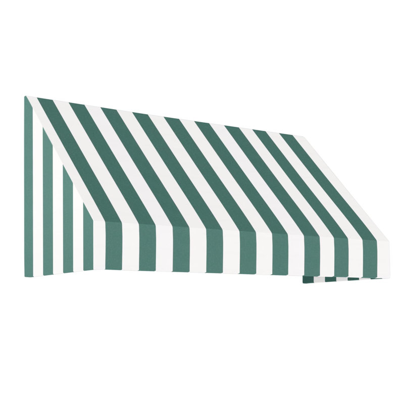 Auvent fixe en tissu acrylique New Yorker Awntech, H 18 po x l 124,5 po x P 36 po, Forêt / rayure blanche